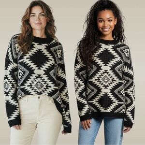 Lumière Aztec Southwest Geometric Print Sweater